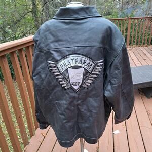 %Phat Farm Leather Jacket Coat New York Men Cycle Club Black VTG Size 5XL
